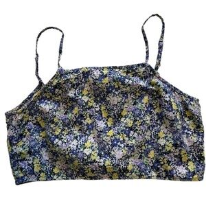 Floral Print Spaghetti Strap Tie Back Crop Top - Size Medium